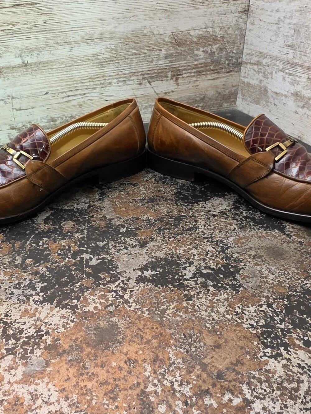 Mens Johnston & Murphy Cellini Loafers Shoes Sz 10 Used Crocodile Bit Link